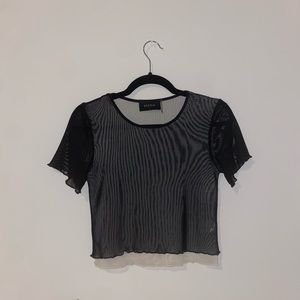 Storia t-shirt crop top. Black mesh w/ beige mesh